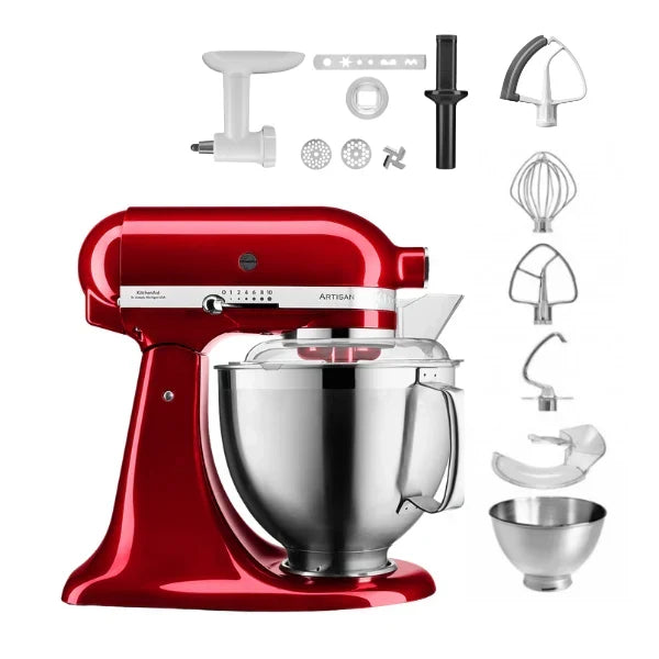 KitchenAid 4,8 L 5KSM185 Artisan Robot da Cucina Cookielover con Tritacarne+Trafila per Biscotti+Frusta a bordo flessibile