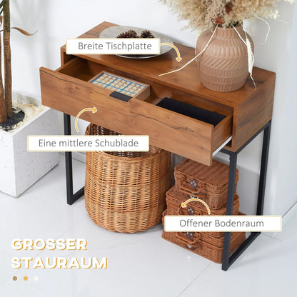 HOMCOM Consolle con Contenitore, Tavolino da Divano con Design Industriale, Tavolino Laterale per Corridoio, Soggiorno, Ingresso, Acciaio, Marrone, 80 x 30 x 76 cm