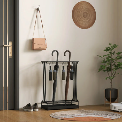 HOMCOM Portaombrelli in Acciaio Portaombrelli Rettangolare con 24 Ganci, 21 Aperture, Vassoio Raccogli Gocce Rimovibile per Bastoni da Passeggio e Ombrelli 50 x 24 x 68 cm Nero