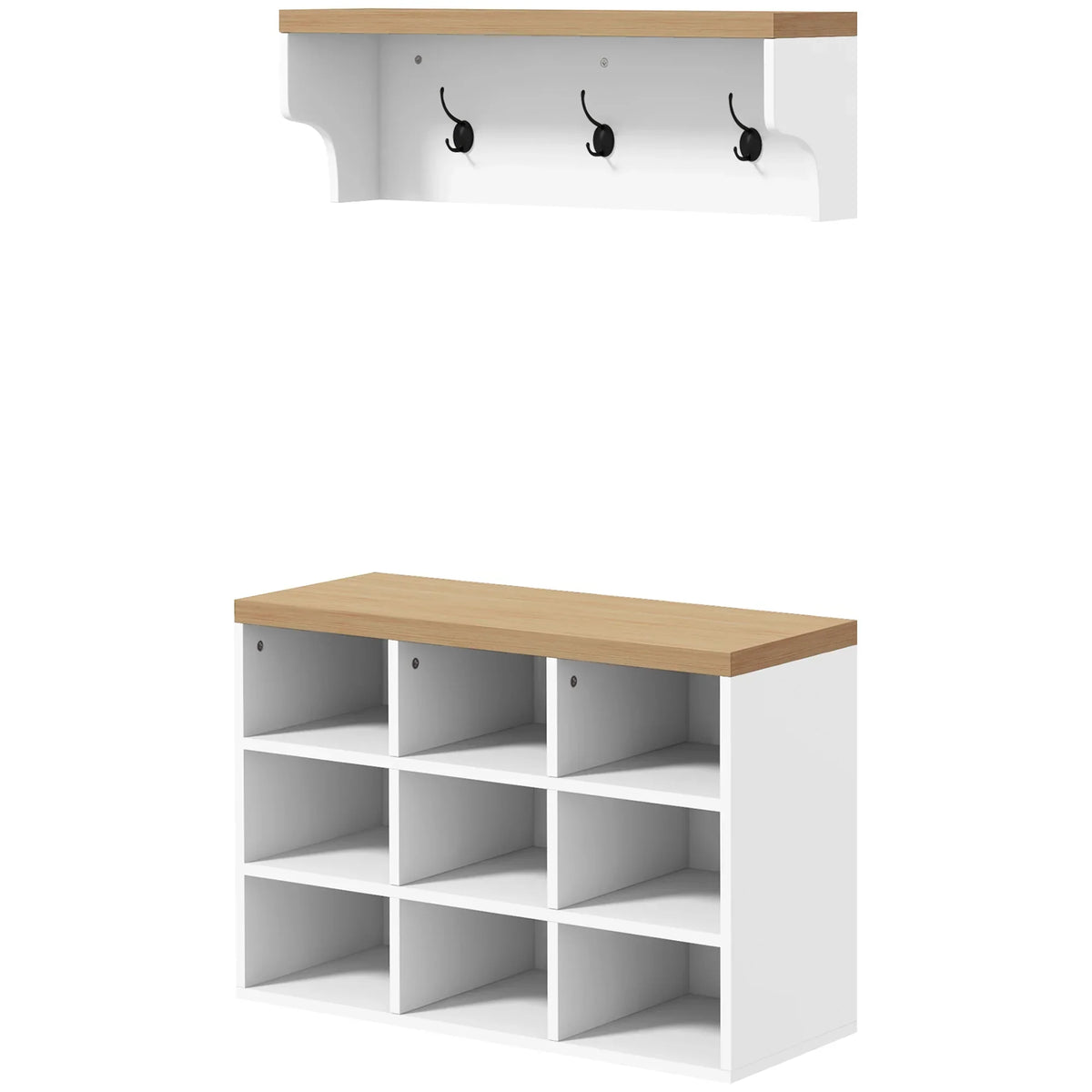 HOMCOM Appendiabiti e scarpiera 2 in 1 Mobile da Ingresso con 3 Ganci e Ripiani per 9 Paia di Scarpe 75x30x50 cm e 75x20x22,5 cm Bianco