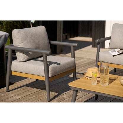Set lounge da giardino Alviora – con telaio in alluminio e dettagli effetto legno