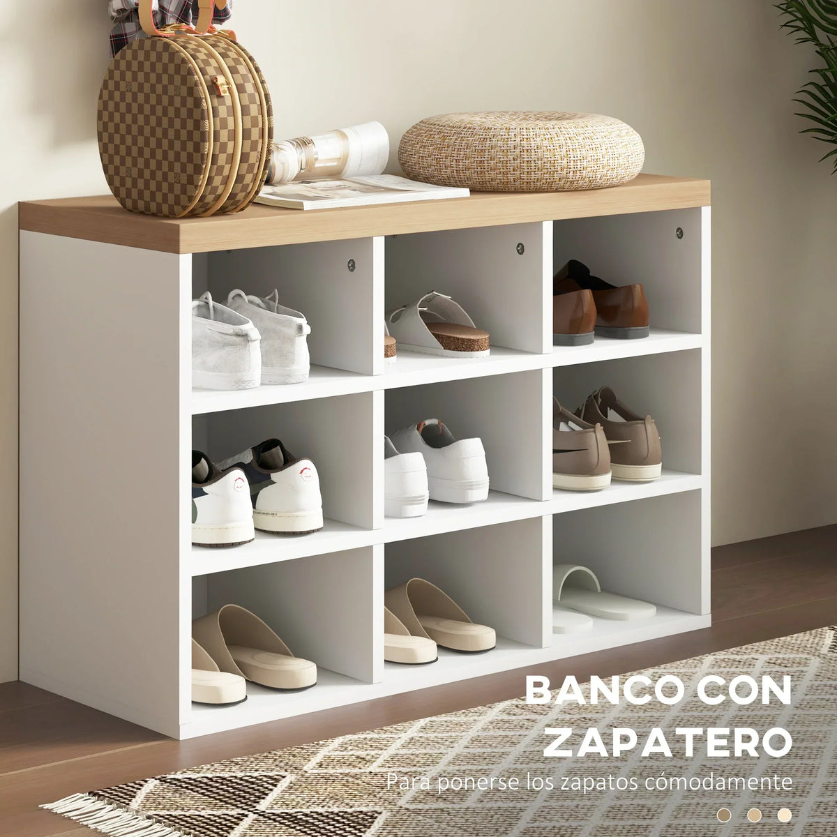 HOMCOM Appendiabiti e scarpiera 2 in 1 Mobile da Ingresso con 3 Ganci e Ripiani per 9 Paia di Scarpe 75x30x50 cm e 75x20x22,5 cm Bianco