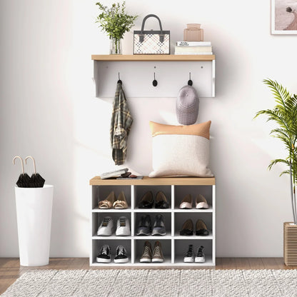 HOMCOM Appendiabiti e scarpiera 2 in 1 Mobile da Ingresso con 3 Ganci e Ripiani per 9 Paia di Scarpe 75x30x50 cm e 75x20x22,5 cm Bianco