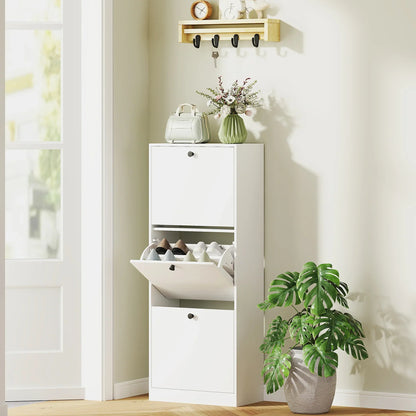 HOMCOM Scarpiera con 3 Ante a Ribalta, Scarpiera da Ingresso con Scomparto Regolabile, Scarpiera Slim per 12 Paia di Scarpe 47 x 26 x 120 cm, Bianco