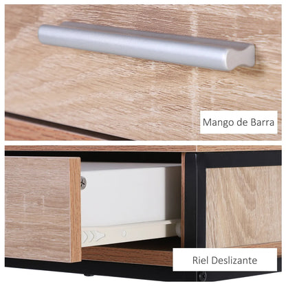 HOMCOM Tavolino Console Stile Industriale con Cassetti e Struttura in Acciaio per Ingresso 120x30x81,5 cm Rovere