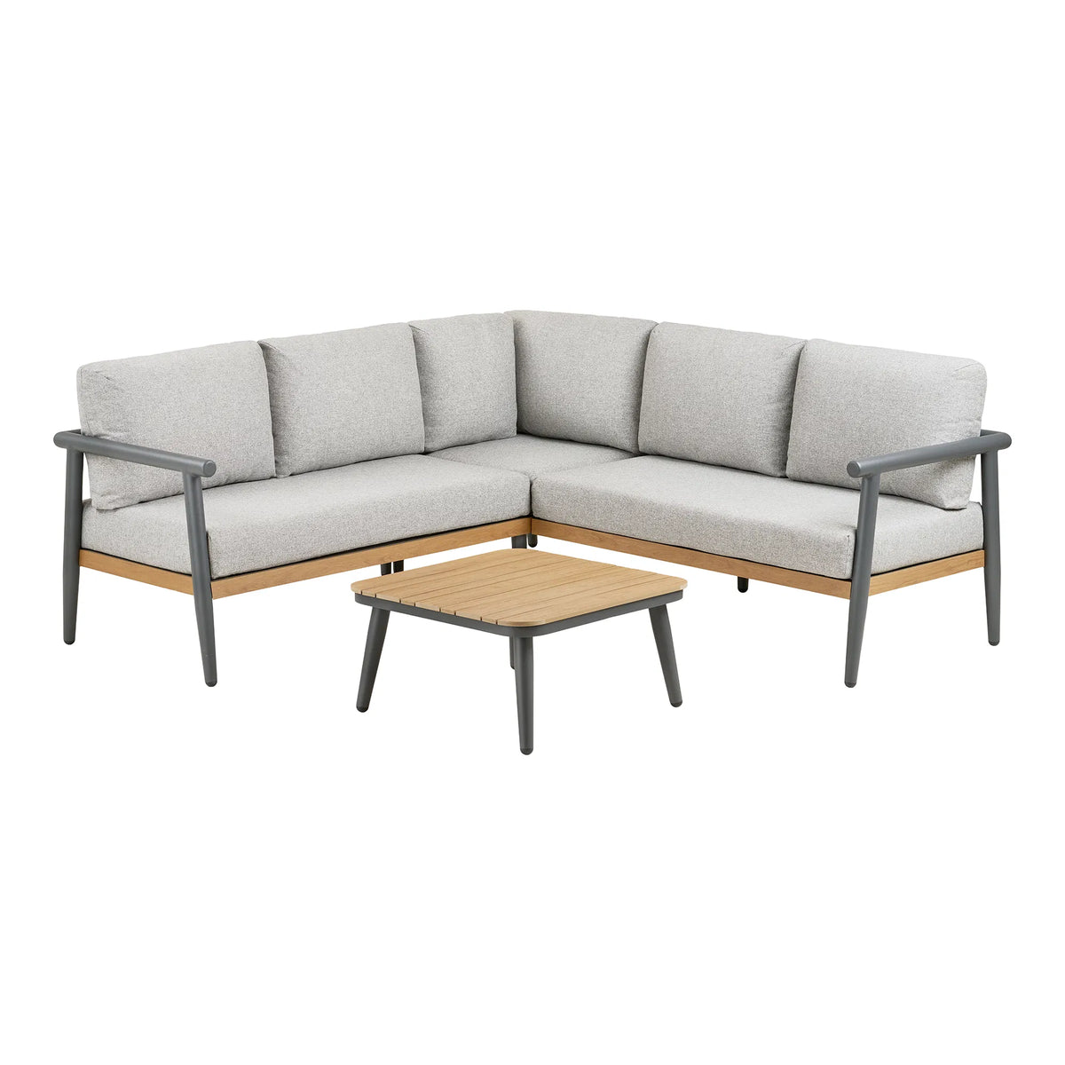 Set Salotto da Giardino Velmora – con struttura in alluminio e dettagli effetto legno