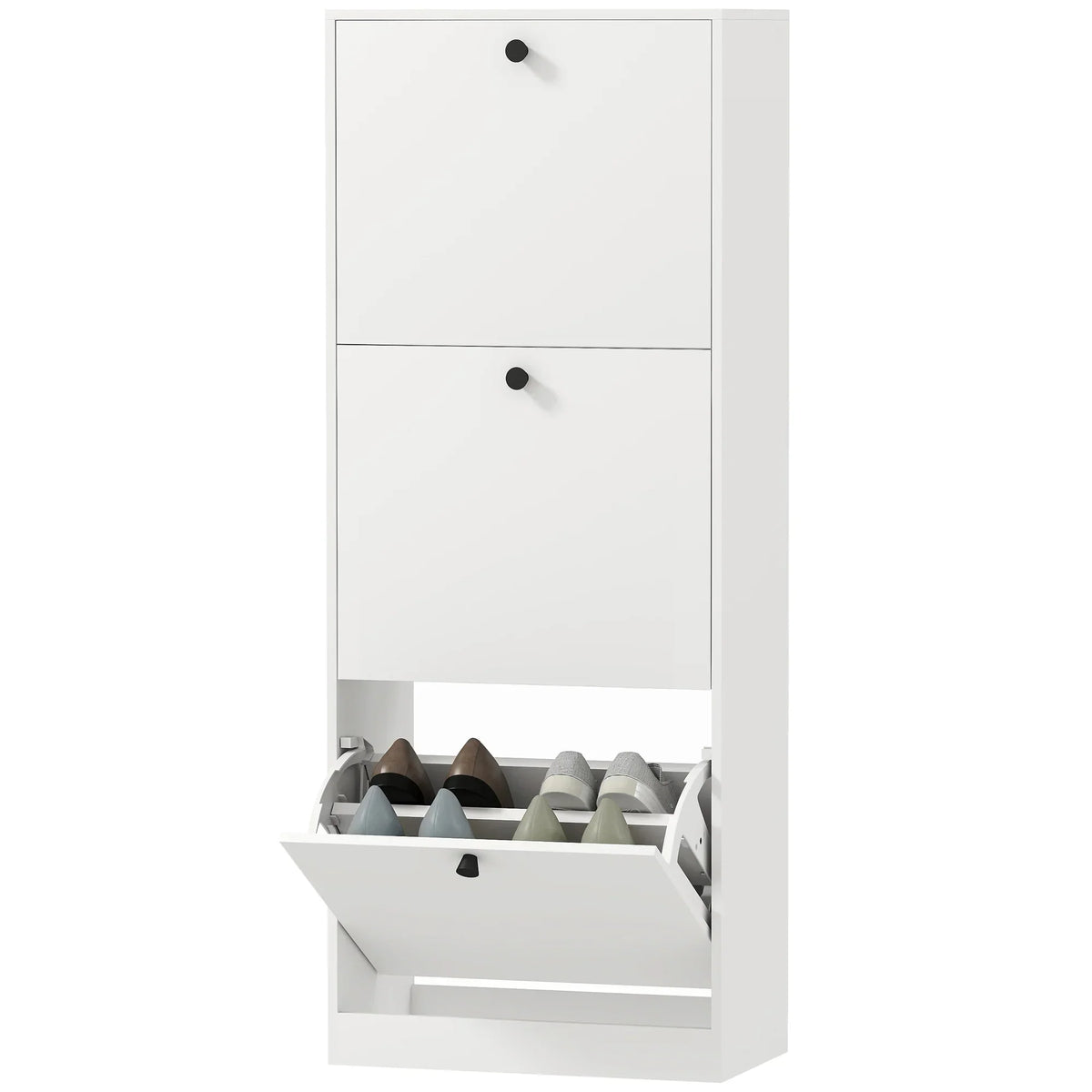 HOMCOM Scarpiera con 3 Ante a Ribalta, Scarpiera da Ingresso con Scomparto Regolabile, Scarpiera Slim per 12 Paia di Scarpe 47 x 26 x 120 cm, Bianco