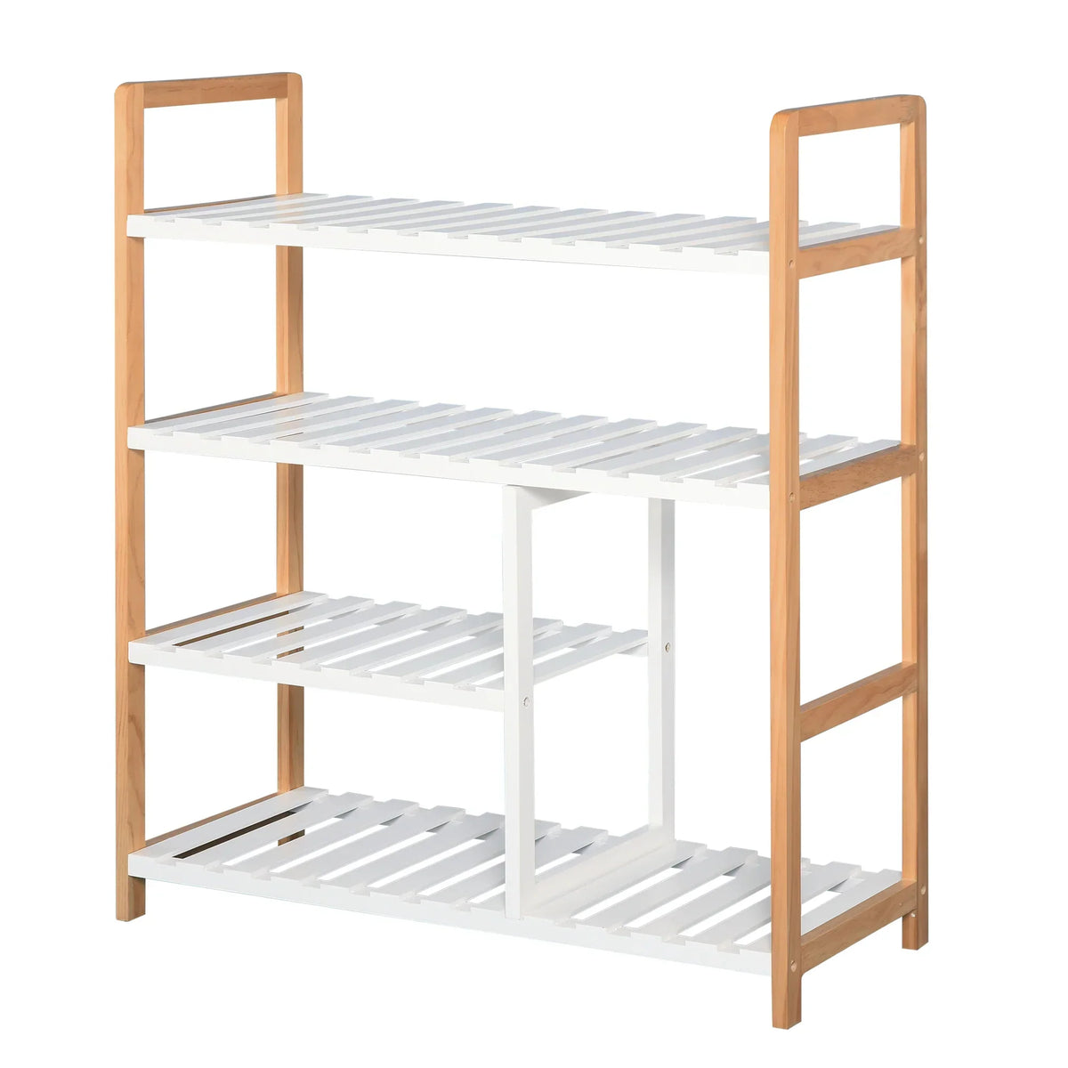HOMCOM Scarpiera a 4 Ripiani per 11 Paia di Scarpe e Vano per Stivali Alti, in Legno di Pino Massiccio 68x26x78 cm, Bianca