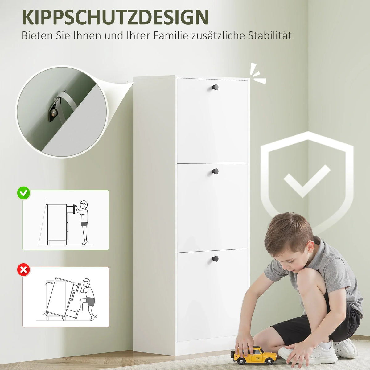 HOMCOM Scarpiera con 3 Ante a Ribalta, Scarpiera da Ingresso con Scomparto Regolabile, Scarpiera Slim per 12 Paia di Scarpe 47 x 26 x 120 cm, Bianco