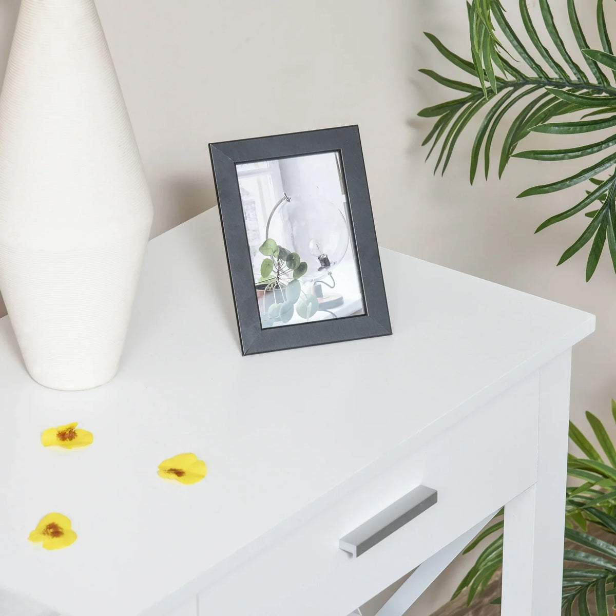 HOMCOM Consolle da Ingresso con 2 Cassetti e Ripiano Inferiore, Tavolino da Divano con Struttura in Metallo in Stile Moderno, 105x40x76 cm, Bianco